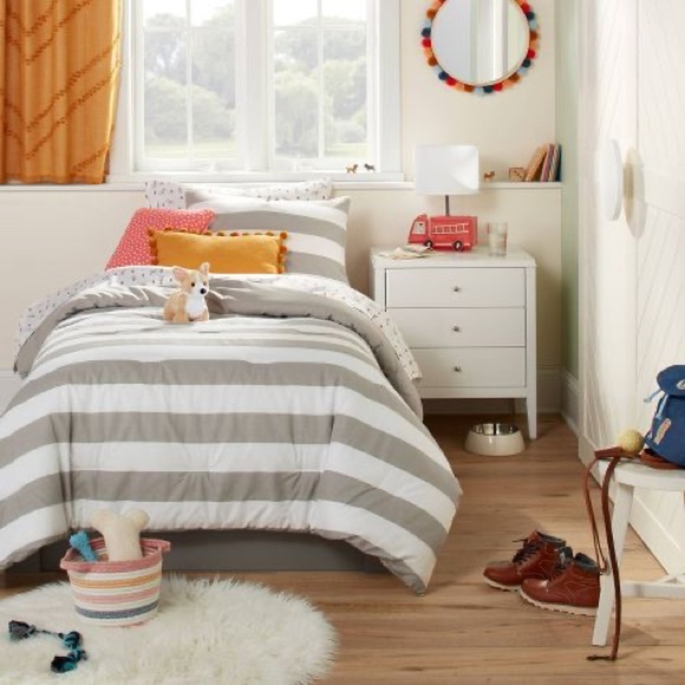 Rugby Striped Duvet Cover - Pillowfort™ Twin Gray NEW